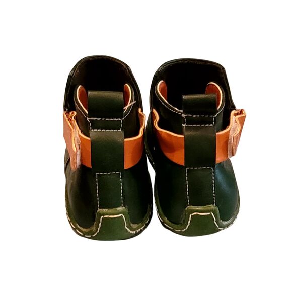Faux Leather Emerald Green and Tan Booties Ankle Boot Rubber Sole EU38 7.5US - Picture 3 of 5